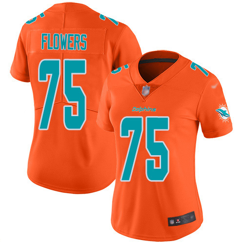 Nike Miami Dolphins #75 Ereck Flowers Orange Women Stitched NFL Limited Inverted Legend Jersey->women nfl jersey->Women Jersey